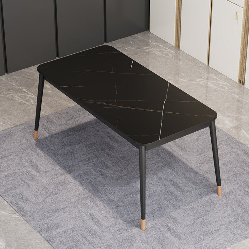 Glam Style Stone Dining Table 4 Metal Legs Table Home Rectangle Dining Table Black Without Chairs Clearhalo 'Dining Tables & Seating' 'Dining Tables' 'dining_table' 'furn' 'furn_dining_table' 'Furniture' 'furniture_dining_table' 'Kitchen & Dining Furniture' 5081640
