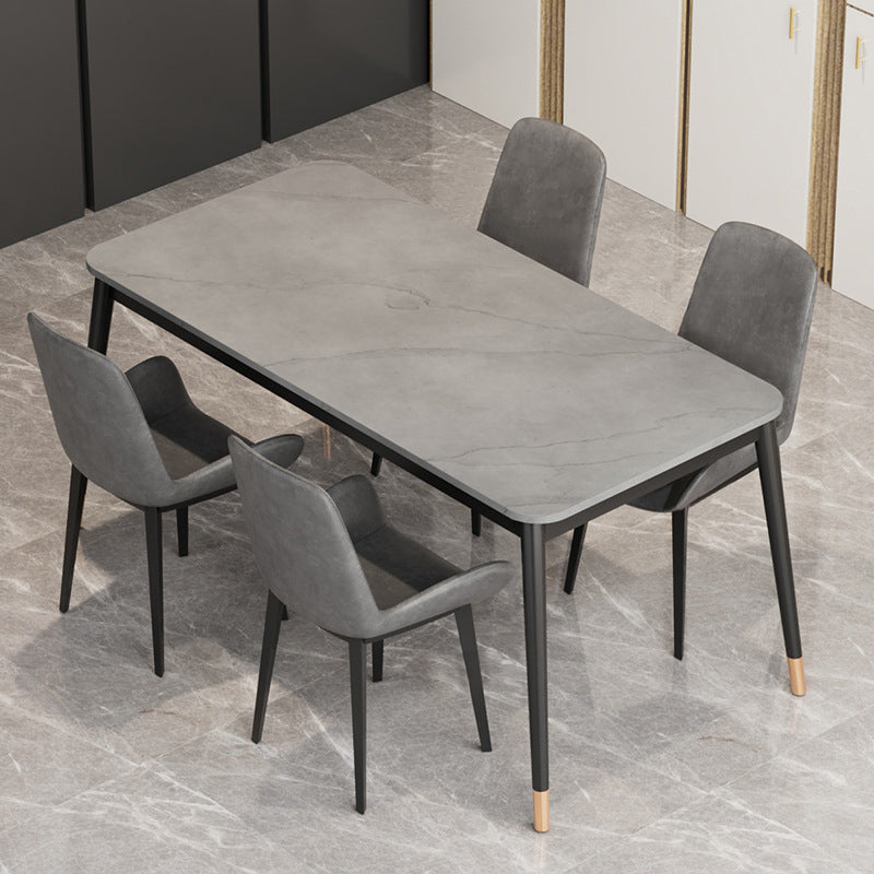 Glam Style Stone Dining Table 4 Metal Legs Table Home Rectangle Dining Table Grey 55.1"L x 31.5"W x 29.5"H Without Chairs Clearhalo 'Dining Tables & Seating' 'Dining Tables' 'dining_table' 'furn' 'furn_dining_table' 'Furniture' 'furniture_dining_table' 'Kitchen & Dining Furniture' 5081641