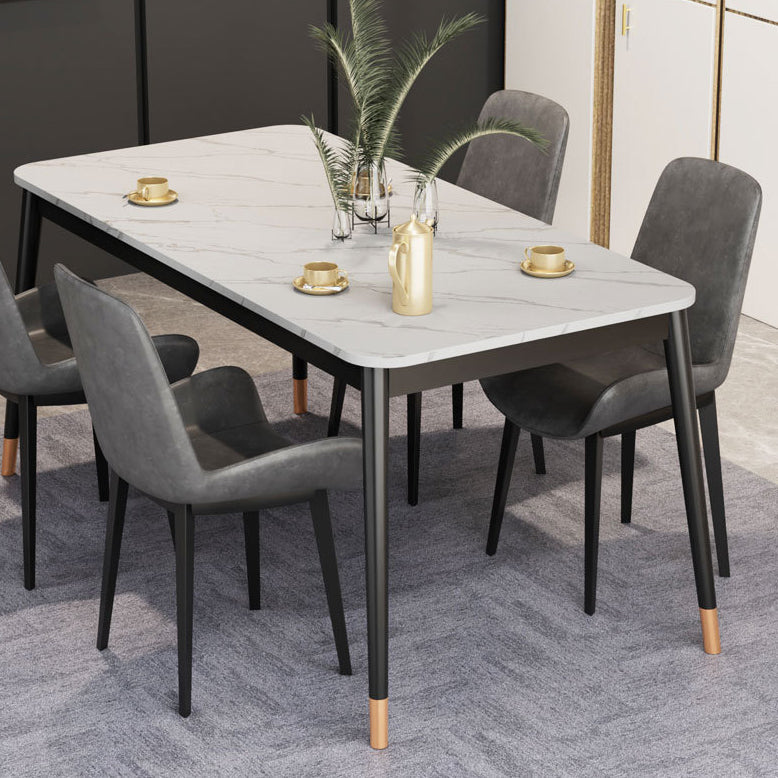 Glam Style Stone Dining Table 4 Metal Legs Table Home Rectangle Dining Table Clearhalo 'Dining Tables & Seating' 'Dining Tables' 'dining_table' 'furn' 'furn_dining_table' 'Furniture' 'furniture_dining_table' 'Kitchen & Dining Furniture' 5081651