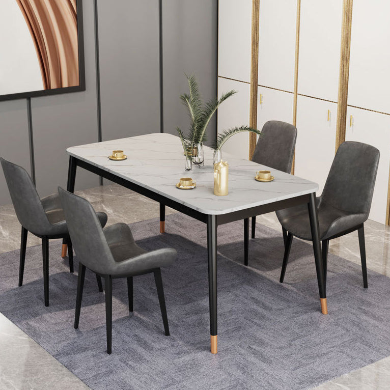 Glam Style Stone Dining Table 4 Metal Legs Table Home Rectangle Dining Table Clearhalo 'Dining Tables & Seating' 'Dining Tables' 'dining_table' 'furn' 'furn_dining_table' 'Furniture' 'furniture_dining_table' 'Kitchen & Dining Furniture' 5081652
