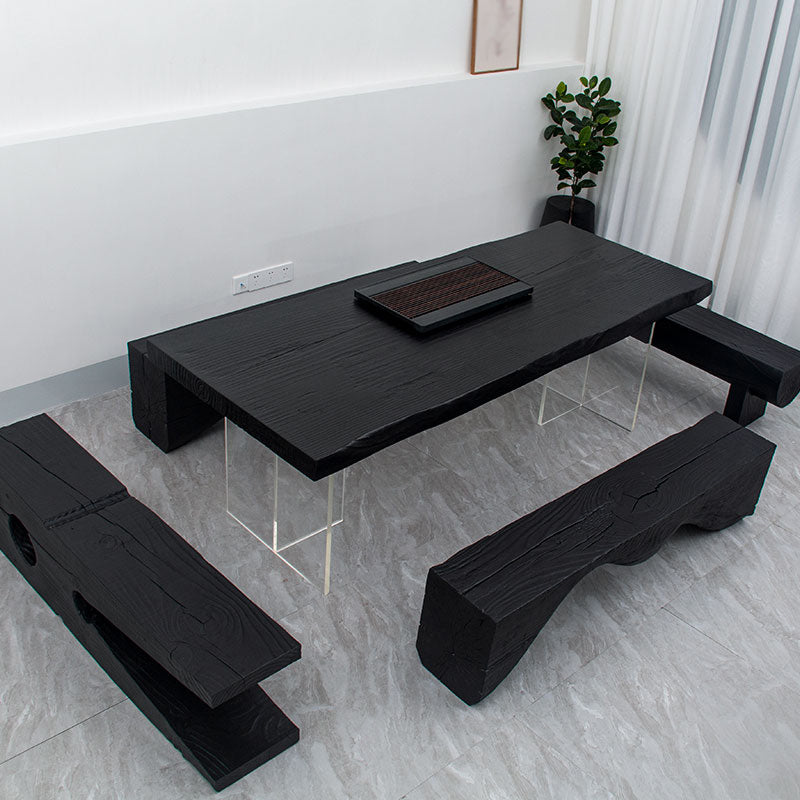 Modern Rectangle Dining Table Black Pine Solid Wood Top Dining Site Table 70.9"L x 31.5"W x 29.5"H Without Chairs Clearhalo 'Dining Tables & Seating' 'Dining Tables' 'dining_table' 'furn' 'furn_dining_table' 'Furniture' 'furniture_dining_table' 'Kitchen & Dining Furniture' 5081656