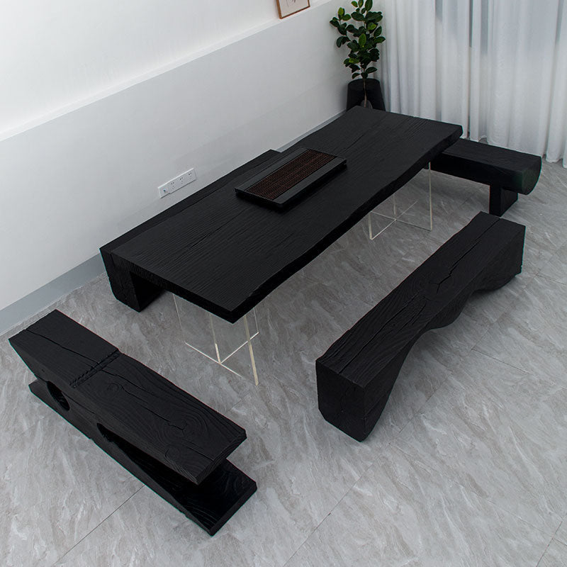 Modern Rectangle Dining Table Black Pine Solid Wood Top Dining Site Table 86.6"L x 35.4"W x 29.5"H Without Chairs Clearhalo 'Dining Tables & Seating' 'Dining Tables' 'dining_table' 'furn' 'furn_dining_table' 'Furniture' 'furniture_dining_table' 'Kitchen & Dining Furniture' 5081657