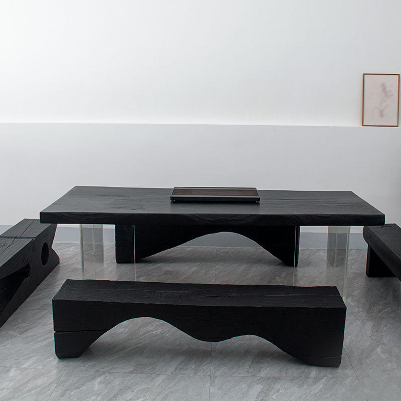 Modern Rectangle Dining Table Black Pine Solid Wood Top Dining Site Table 55.1"L x 27.6"W x 29.5"H Without Chairs Clearhalo 'Dining Tables & Seating' 'Dining Tables' 'dining_table' 'furn' 'furn_dining_table' 'Furniture' 'furniture_dining_table' 'Kitchen & Dining Furniture' 5081658