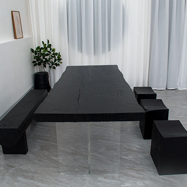 Modern Rectangle Dining Table Black Pine Solid Wood Top Dining Site Table Clearhalo 'Dining Tables & Seating' 'Dining Tables' 'dining_table' 'furn' 'furn_dining_table' 'Furniture' 'furniture_dining_table' 'Kitchen & Dining Furniture' 5081668