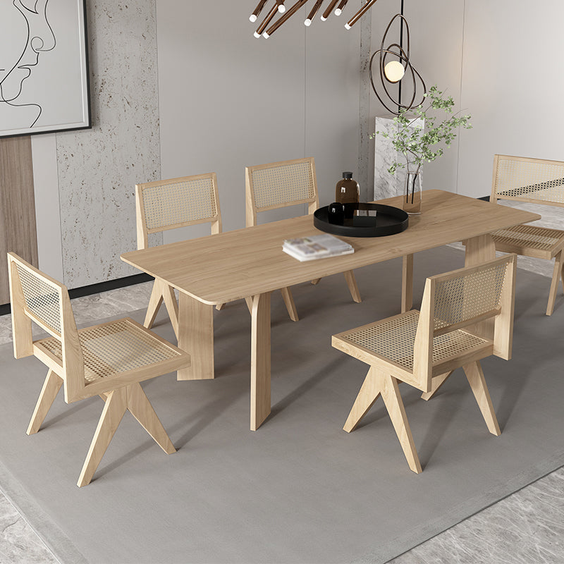 4 Natural Finish Legs Dining Table Modern Solid Wood Rectangle Dining Table 63"L x 31.5"W x 29.5"H Without Chairs Clearhalo 'Dining Tables & Seating' 'Dining Tables' 'dining_table' 'furn' 'furn_dining_table' 'Furniture' 'furniture_dining_table' 'Kitchen & Dining Furniture' 5081681