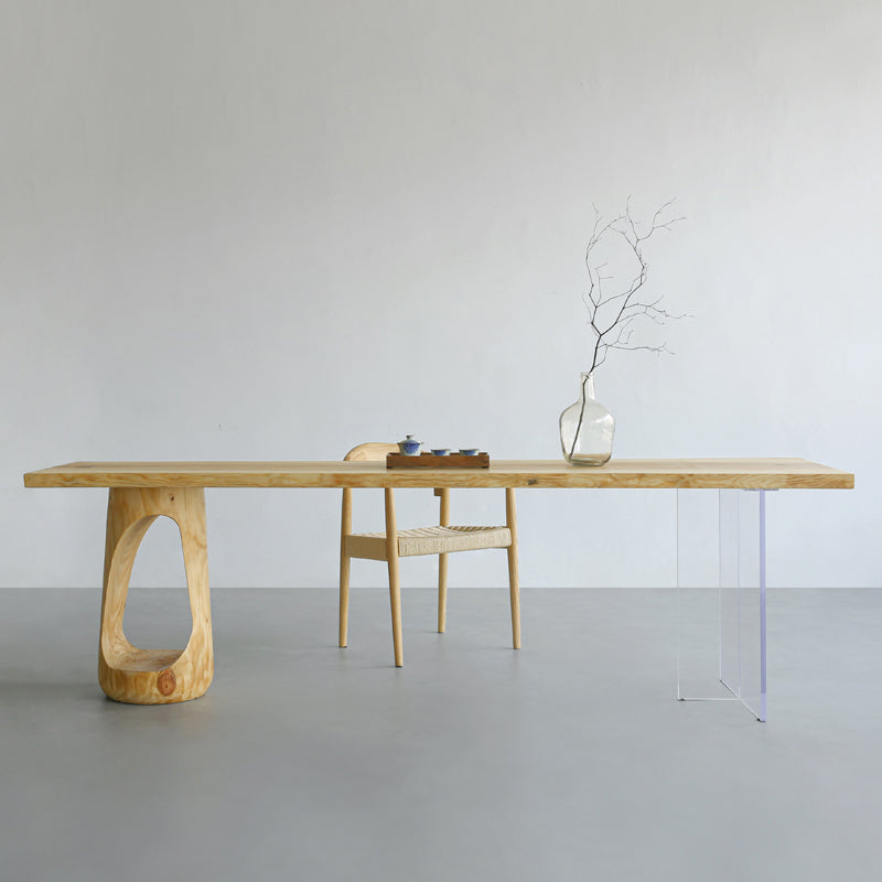 Natural Double Pedestal Table Solid Wood Modern Dinner Room Kitchen Table 63"L x 29.5"W x 29.5"H Without Chairs Clearhalo 'Dining Tables & Seating' 'Dining Tables' 'dining_table' 'furn' 'furn_dining_table' 'Furniture' 'furniture_dining_table' 'Kitchen & Dining Furniture' 5081701