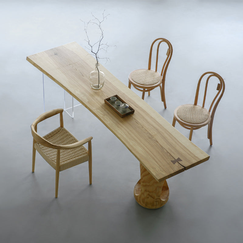 Natural Double Pedestal Table Solid Wood Modern Dinner Room Kitchen Table 70.9"L x 29.5"W x 29.5"H Without Chairs Clearhalo 'Dining Tables & Seating' 'Dining Tables' 'dining_table' 'furn' 'furn_dining_table' 'Furniture' 'furniture_dining_table' 'Kitchen & Dining Furniture' 5081702