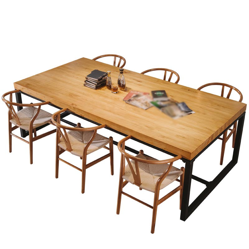 Industrial Rectangle Dining Room Table Natural Solid Wood Trestle Base Dining Table Clearhalo 'Dining Tables & Seating' 'Dining Tables' 'dining_table' 'furn' 'furn_dining_table' 'Furniture' 'furniture_dining_table' 'Kitchen & Dining Furniture' 5081780