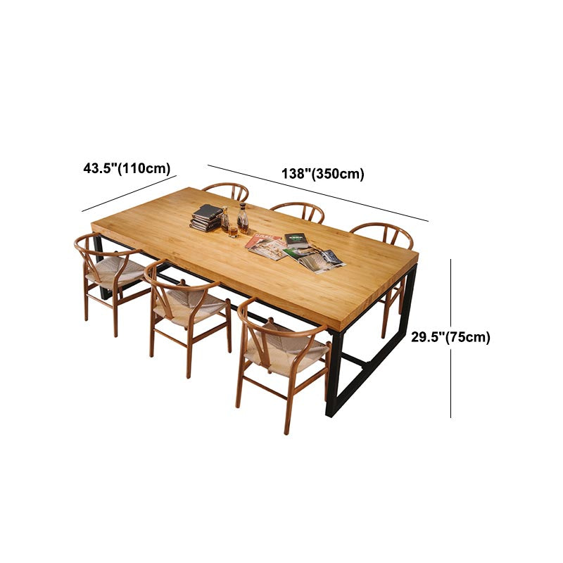 Industrial Rectangle Dining Room Table Natural Solid Wood Trestle Base Dining Table Clearhalo 'Dining Tables & Seating' 'Dining Tables' 'dining_table' 'furn' 'furn_dining_table' 'Furniture' 'furniture_dining_table' 'Kitchen & Dining Furniture' 5081795