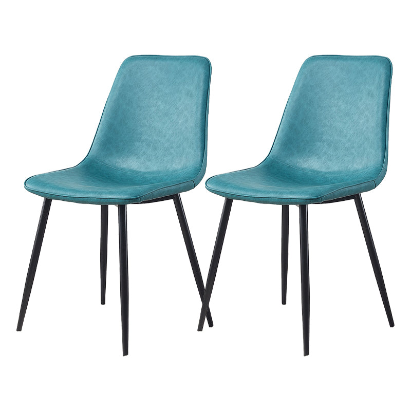 Armless Side Chairs Modern Faux Leather Kitchen Chairs for Dining Room Peacock Blue 2 Piece Set Clearhalo 'Dining Chairs' 'Dining Tables & Seating' 'dining_chair' 'furn' 'furn_dining_chair' 'Furniture' 'furniture_dining_chair' 'Kitchen & Dining Furniture' 5081821
