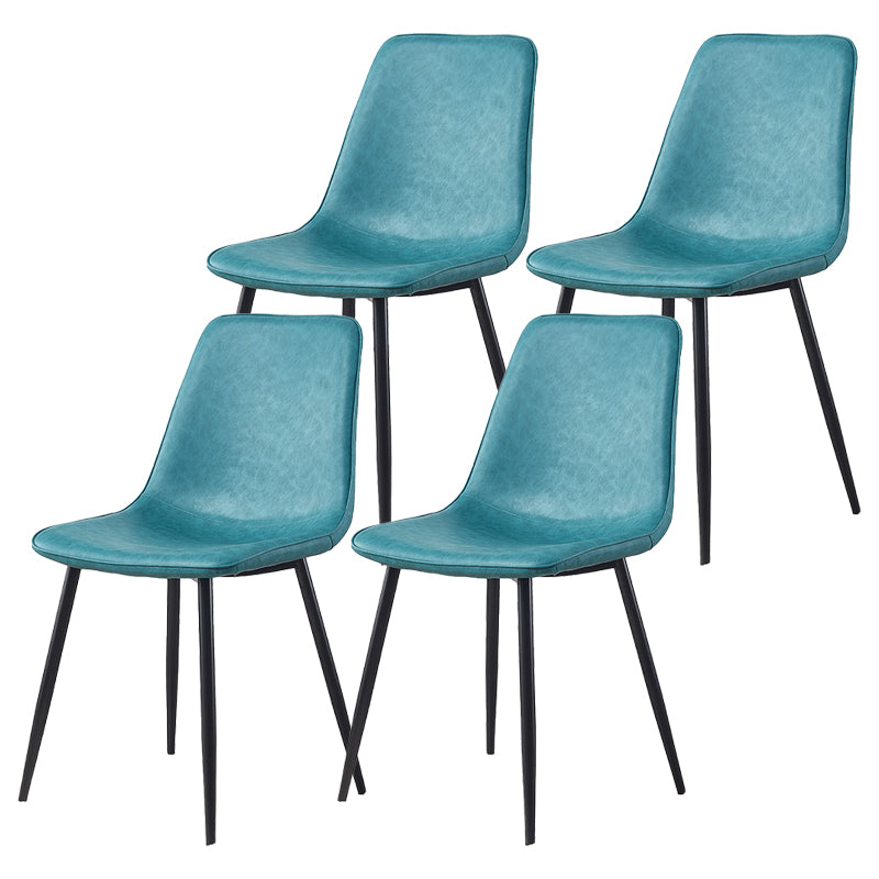Armless Side Chairs Modern Faux Leather Kitchen Chairs for Dining Room Peacock Blue 4 Piece Set Clearhalo 'Dining Chairs' 'Dining Tables & Seating' 'dining_chair' 'furn' 'furn_dining_chair' 'Furniture' 'furniture_dining_chair' 'Kitchen & Dining Furniture' 5081822