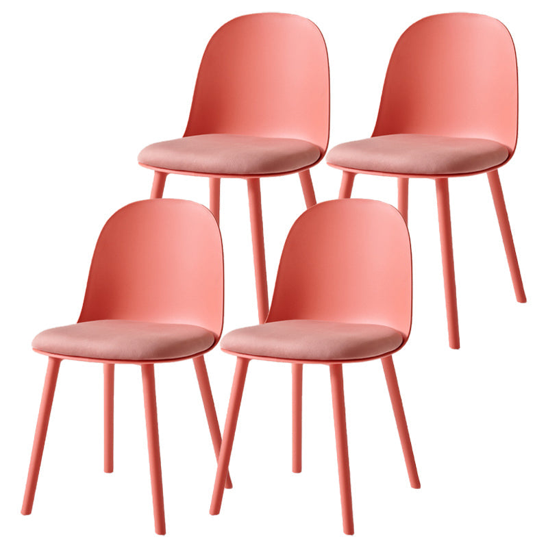 Contemporary Plastic Side Chair Solid Back Kitchen Dining Room Chair Pink Velour 4 Piece Set Clearhalo 'Dining Chairs' 'Dining Tables & Seating' 'dining_chair' 'furn' 'furn_dining_chair' 'Furniture' 'furniture_dining_chair' 'Kitchen & Dining Furniture' 5081871