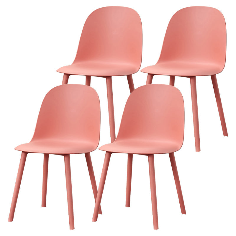 Contemporary Plastic Side Chair Solid Back Kitchen Dining Room Chair Pink Plastic & Acrylic 4 Piece Set Clearhalo 'Dining Chairs' 'Dining Tables & Seating' 'dining_chair' 'furn' 'furn_dining_chair' 'Furniture' 'furniture_dining_chair' 'Kitchen & Dining Furniture' 5081876
