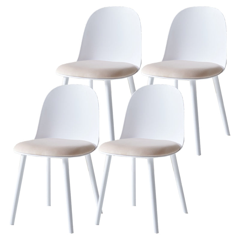 Contemporary Plastic Side Chair Solid Back Kitchen Dining Room Chair White Velour 4 Piece Set Clearhalo 'Dining Chairs' 'Dining Tables & Seating' 'dining_chair' 'furn' 'furn_dining_chair' 'Furniture' 'furniture_dining_chair' 'Kitchen & Dining Furniture' 5081883