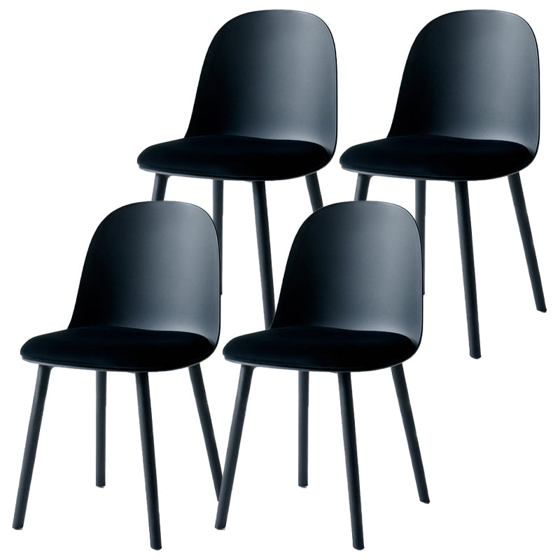 Contemporary Plastic Side Chair Solid Back Kitchen Dining Room Chair Black Velour 4 Piece Set Clearhalo 'Dining Chairs' 'Dining Tables & Seating' 'dining_chair' 'furn' 'furn_dining_chair' 'Furniture' 'furniture_dining_chair' 'Kitchen & Dining Furniture' 5081897