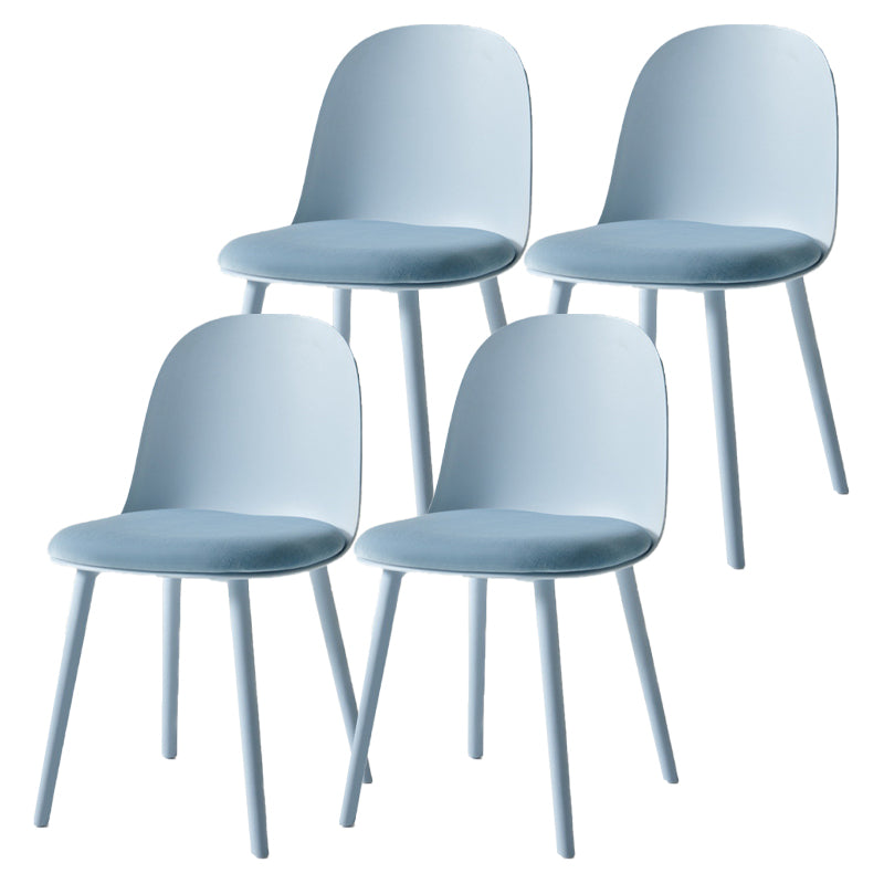 Contemporary Plastic Side Chair Solid Back Kitchen Dining Room Chair Light Blue Velour 4 Piece Set Clearhalo 'Dining Chairs' 'Dining Tables & Seating' 'dining_chair' 'furn' 'furn_dining_chair' 'Furniture' 'furniture_dining_chair' 'Kitchen & Dining Furniture' 5081903