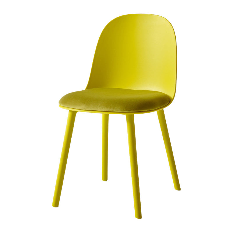 Contemporary Plastic Side Chair Solid Back Kitchen Dining Room Chair Yellow Velour 1 Piece Clearhalo 'Dining Chairs' 'Dining Tables & Seating' 'dining_chair' 'furn' 'furn_dining_chair' 'Furniture' 'furniture_dining_chair' 'Kitchen & Dining Furniture' 5081907