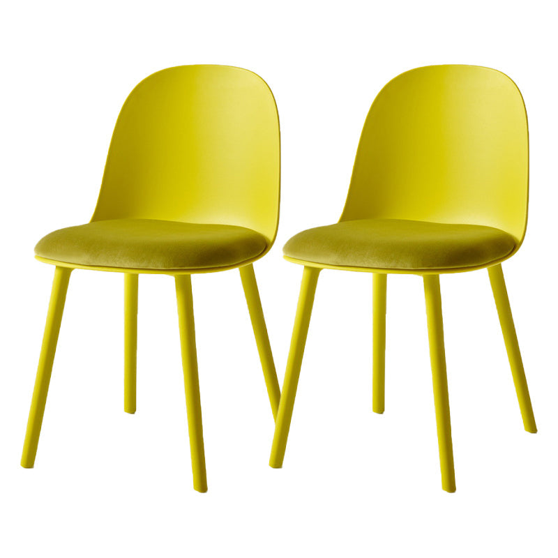 Contemporary Plastic Side Chair Solid Back Kitchen Dining Room Chair Yellow Velour 2 Piece Set Clearhalo 'Dining Chairs' 'Dining Tables & Seating' 'dining_chair' 'furn' 'furn_dining_chair' 'Furniture' 'furniture_dining_chair' 'Kitchen & Dining Furniture' 5081908