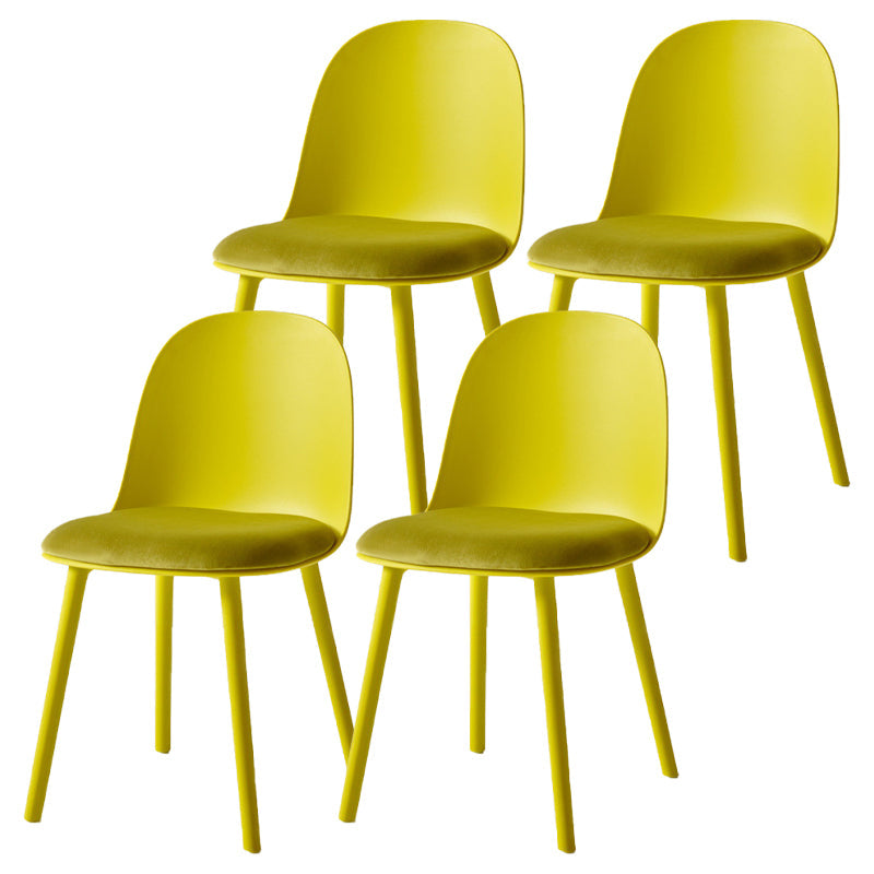 Contemporary Plastic Side Chair Solid Back Kitchen Dining Room Chair Yellow Velour 4 Piece Set Clearhalo 'Dining Chairs' 'Dining Tables & Seating' 'dining_chair' 'furn' 'furn_dining_chair' 'Furniture' 'furniture_dining_chair' 'Kitchen & Dining Furniture' 5081909