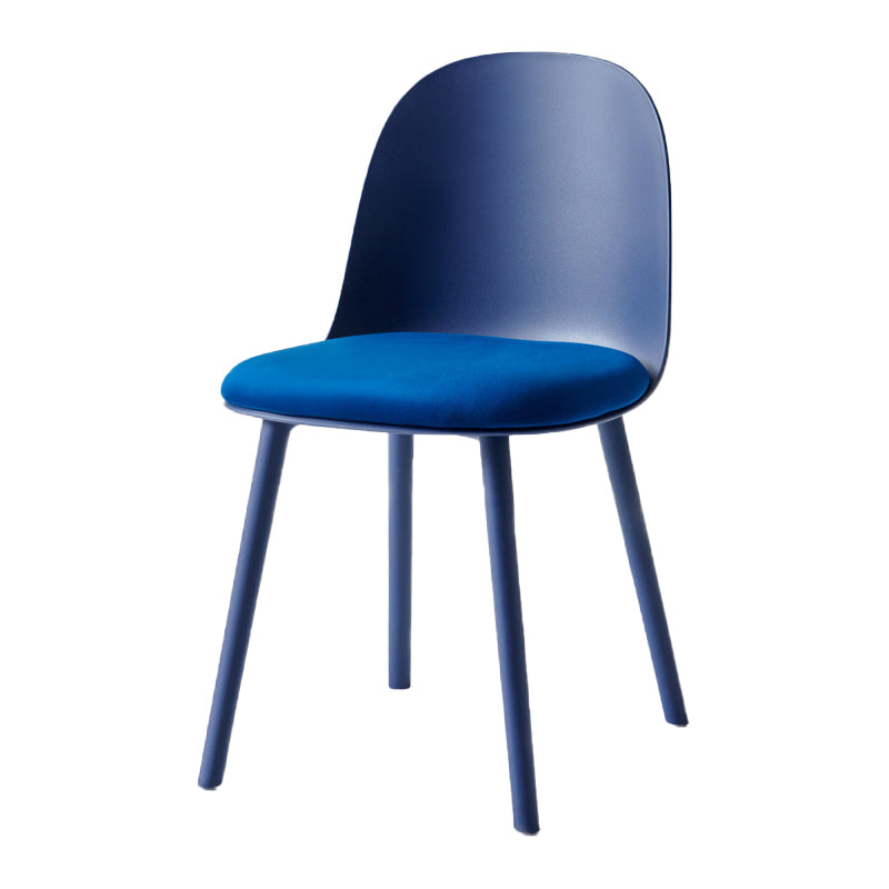 Contemporary Plastic Side Chair Solid Back Kitchen Dining Room Chair Dark Blue Velour 1 Piece Clearhalo 'Dining Chairs' 'Dining Tables & Seating' 'dining_chair' 'furn' 'furn_dining_chair' 'Furniture' 'furniture_dining_chair' 'Kitchen & Dining Furniture' 5081913