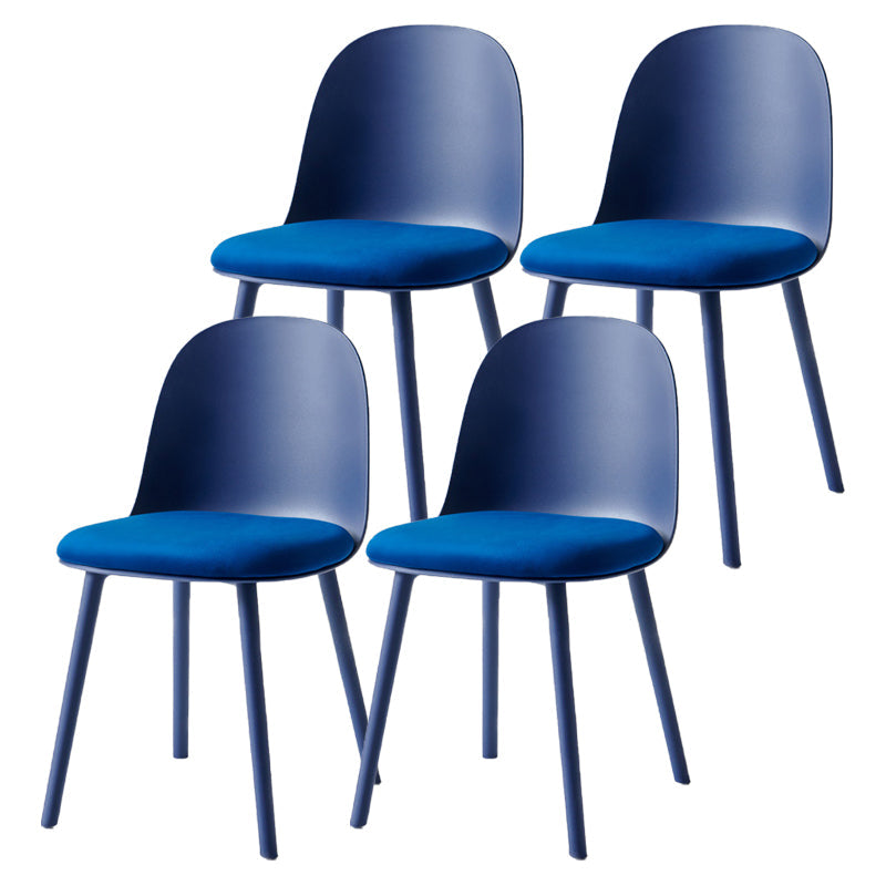 Contemporary Plastic Side Chair Solid Back Kitchen Dining Room Chair Dark Blue Velour 4 Piece Set Clearhalo 'Dining Chairs' 'Dining Tables & Seating' 'dining_chair' 'furn' 'furn_dining_chair' 'Furniture' 'furniture_dining_chair' 'Kitchen & Dining Furniture' 5081915