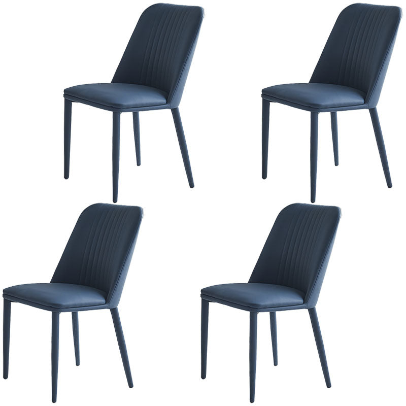 Faux Leather Contemporary Dining Chair Matte Finish Solid Back Side Chair Blue 4 Piece Set Clearhalo 'Dining Chairs' 'Dining Tables & Seating' 'dining_chair' 'furn' 'furn_dining_chair' 'Furniture' 'furniture_dining_chair' 'Kitchen & Dining Furniture' 5081995