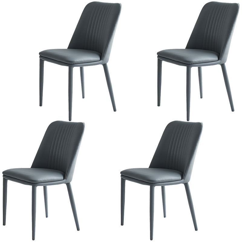 Faux Leather Contemporary Dining Chair Matte Finish Solid Back Side Chair Grey 4 Piece Set Clearhalo 'Dining Chairs' 'Dining Tables & Seating' 'dining_chair' 'furn' 'furn_dining_chair' 'Furniture' 'furniture_dining_chair' 'Kitchen & Dining Furniture' 5081997