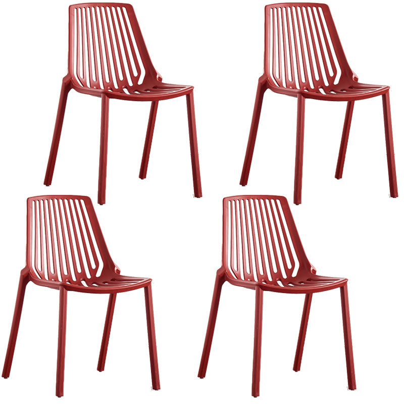 Contemporary Plastic Side Chair Slat Back Kitchen Dining Room Chair Red 4 Piece Set Clearhalo 'Dining Chairs' 'Dining Tables & Seating' 'dining_chair' 'furn' 'furn_dining_chair' 'Furniture' 'furniture_dining_chair' 'Kitchen & Dining Furniture' 5082062
