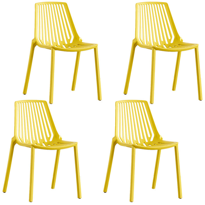 Contemporary Plastic Side Chair Slat Back Kitchen Dining Room Chair Yellow 4 Piece Set Clearhalo 'Dining Chairs' 'Dining Tables & Seating' 'dining_chair' 'furn' 'furn_dining_chair' 'Furniture' 'furniture_dining_chair' 'Kitchen & Dining Furniture' 5082072
