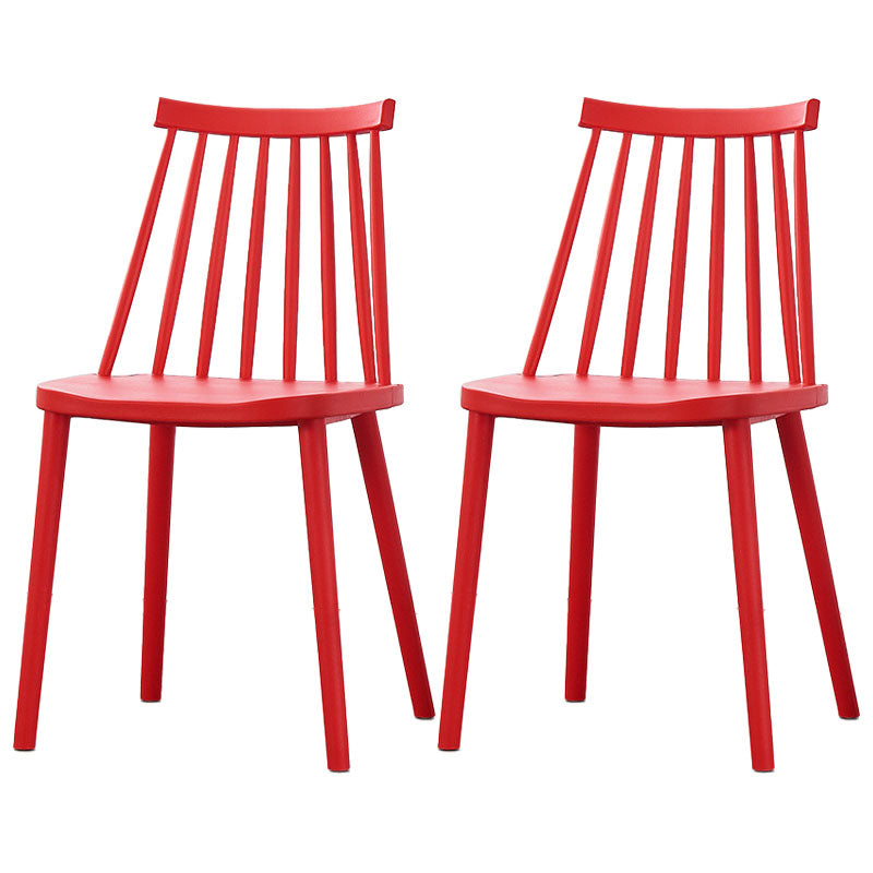 Plastic Contemporary Side Chair Slat Back Kitchen Dining Room Chair Red 2 Piece Set Clearhalo 'Dining Chairs' 'Dining Tables & Seating' 'dining_chair' 'furn' 'furn_dining_chair' 'Furniture' 'furniture_dining_chair' 'Kitchen & Dining Furniture' 5082105