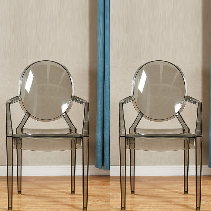 Modern Style Dining Armchair Plastic King Louis Back Arm Chair Grey 2 Piece Set Clearhalo 'Dining Chairs' 'Dining Tables & Seating' 'dining_chair' 'furn' 'furn_dining_chair' 'Furniture' 'furniture_dining_chair' 'Kitchen & Dining Furniture' 5082341