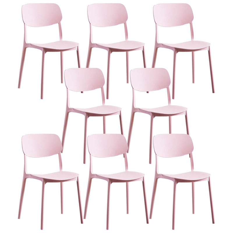 Contemporary Plastic Armless Chair Open Back Kitchen Dining Room Chair Pink 8 Piece Set Clearhalo 'Dining Chairs' 'Dining Tables & Seating' 'dining_chair' 'furn' 'furn_dining_chair' 'Furniture' 'furniture_dining_chair' 'Kitchen & Dining Furniture' 5082524