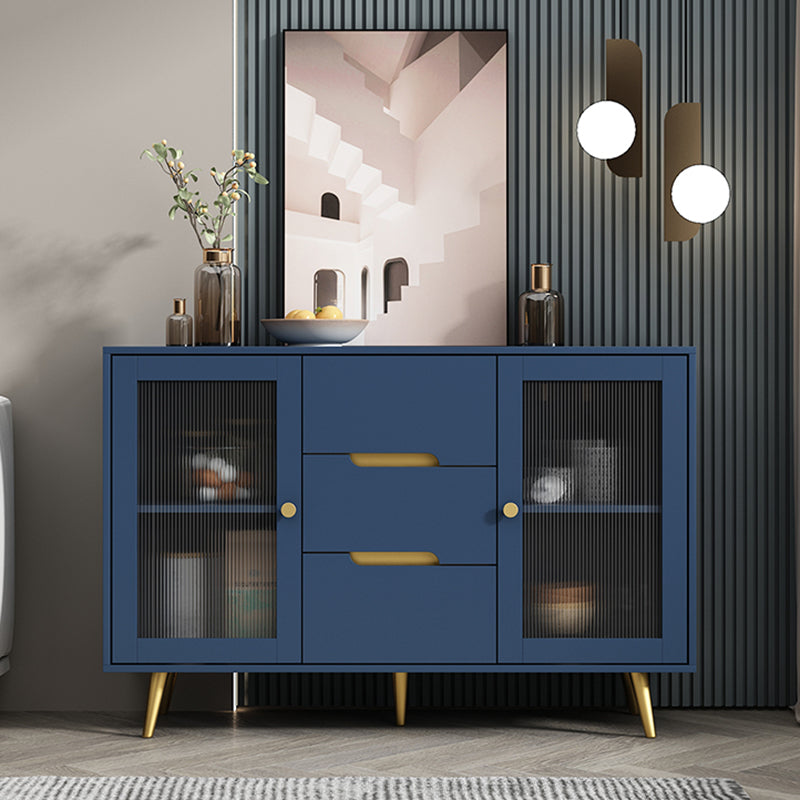3-Drawer Engineered Wood Sideboard Modern Glass Doors Cabinets Credenza for Living Room 47"L x 16"W x 31"H Blue Clearhalo 'buffet_sideboard' 'Buffets & Sideboards' 'furn' 'furn_buffet_sideboard' 'Furniture' 'furniture_buffet_sideboard' 'Kitchen & Dining Furniture' 5082614