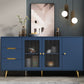 3-Drawer Engineered Wood Sideboard Modern Glass Doors Cabinets Credenza for Living Room 63"L x 16"W x 31"H Blue Clearhalo 'buffet_sideboard' 'Buffets & Sideboards' 'furn' 'furn_buffet_sideboard' 'Furniture' 'furniture_buffet_sideboard' 'Kitchen & Dining Furniture' 5082617