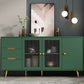 3-Drawer Engineered Wood Sideboard Modern Glass Doors Cabinets Credenza for Living Room 63"L x 16"W x 31"H Green Clearhalo 'buffet_sideboard' 'Buffets & Sideboards' 'furn' 'furn_buffet_sideboard' 'Furniture' 'furniture_buffet_sideboard' 'Kitchen & Dining Furniture' 5082622