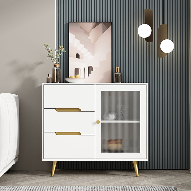 3-Drawer Engineered Wood Sideboard Modern Glass Doors Cabinets Credenza for Living Room 35"L x 16"W x 31"H White Clearhalo 'buffet_sideboard' 'Buffets & Sideboards' 'furn' 'furn_buffet_sideboard' 'Furniture' 'furniture_buffet_sideboard' 'Kitchen & Dining Furniture' 5082631
