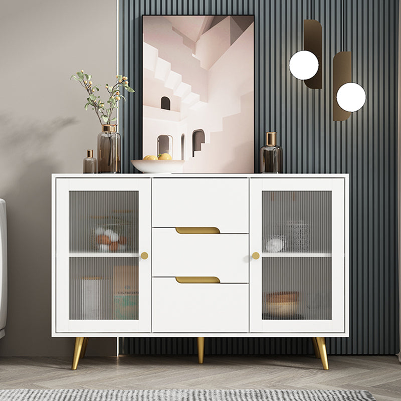 3-Drawer Engineered Wood Sideboard Modern Glass Doors Cabinets Credenza for Living Room 47"L x 16"W x 31"H White Clearhalo 'buffet_sideboard' 'Buffets & Sideboards' 'furn' 'furn_buffet_sideboard' 'Furniture' 'furniture_buffet_sideboard' 'Kitchen & Dining Furniture' 5082632