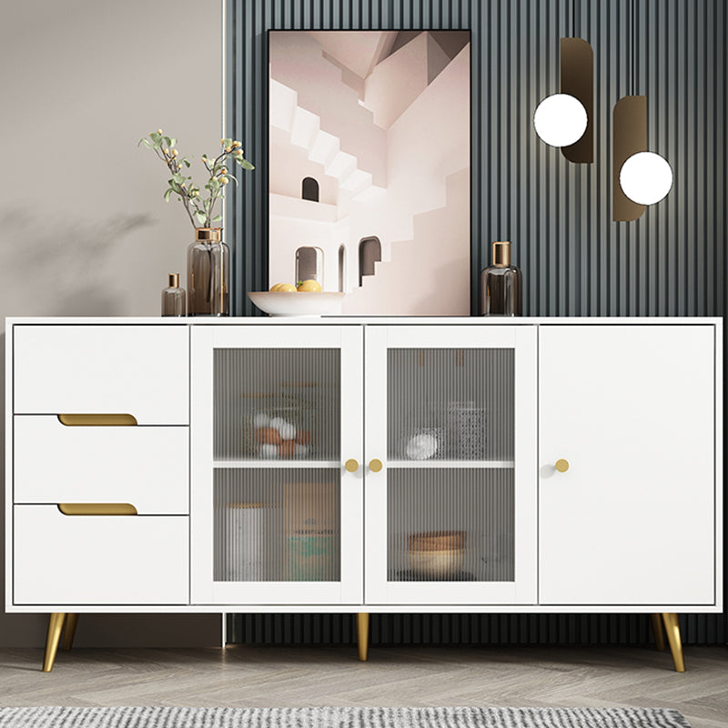 3-Drawer Engineered Wood Sideboard Modern Glass Doors Cabinets Credenza for Living Room 63"L x 16"W x 31"H White Clearhalo 'buffet_sideboard' 'Buffets & Sideboards' 'furn' 'furn_buffet_sideboard' 'Furniture' 'furniture_buffet_sideboard' 'Kitchen & Dining Furniture' 5082633