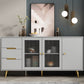 3-Drawer Engineered Wood Sideboard Modern Glass Doors Cabinets Credenza for Living Room 63"L x 16"W x 31"H Light Gray Clearhalo 'buffet_sideboard' 'Buffets & Sideboards' 'furn' 'furn_buffet_sideboard' 'Furniture' 'furniture_buffet_sideboard' 'Kitchen & Dining Furniture' 5082636