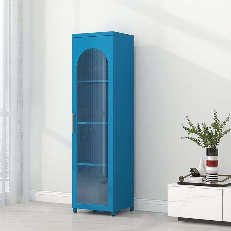 Contemporary Metal Standard Bookcase Closed Back Vertical Bookcase with Glass Door 16"L x 14"W x 59"H Dark Blue Clearhalo 'Bookcases' 'furn' 'furn_bookcases' 'Furniture' 'furniture_bookcases' 'Office Furniture' 5082665