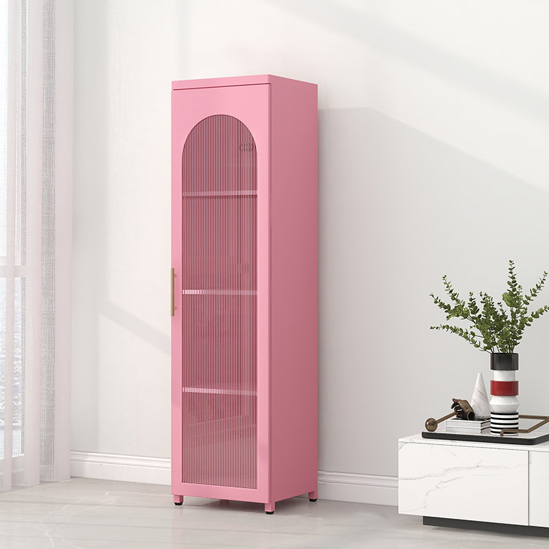 Contemporary Metal Standard Bookcase Closed Back Vertical Bookcase with Glass Door 16"L x 14"W x 59"H Pink Clearhalo 'Bookcases' 'furn' 'furn_bookcases' 'Furniture' 'furniture_bookcases' 'Office Furniture' 5082670