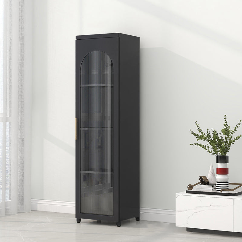 Contemporary Metal Standard Bookcase Closed Back Vertical Bookcase with Glass Door 16"L x 14"W x 59"H Black Clearhalo 'Bookcases' 'furn' 'furn_bookcases' 'Furniture' 'furniture_bookcases' 'Office Furniture' 5082677