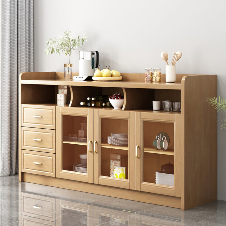3-Drawer Rubber Wood Sideboard Glam Open Storage Credenza for Living Room 63"L x 16"W x 35"H Natural Clearhalo 'buffet_sideboard' 'Buffets & Sideboards' 'furn' 'furn_buffet_sideboard' 'Furniture' 'furniture_buffet_sideboard' 'Kitchen & Dining Furniture' 5082691