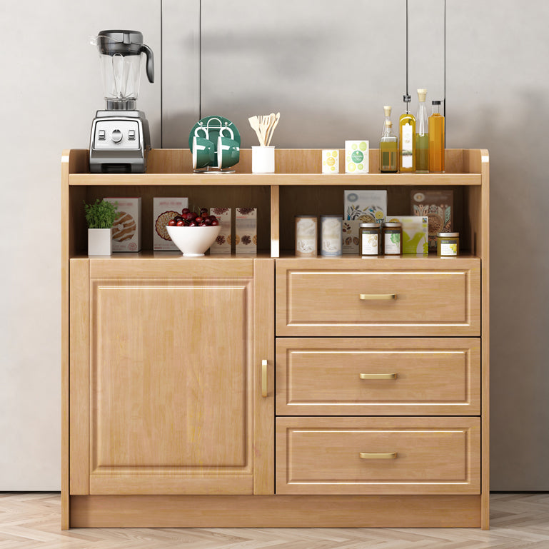 3-Drawer Rubber Wood Sideboard Glam Open Storage Credenza for Living Room 39"L x 16"W x 35"H Natural Clearhalo 'buffet_sideboard' 'Buffets & Sideboards' 'furn' 'furn_buffet_sideboard' 'Furniture' 'furniture_buffet_sideboard' 'Kitchen & Dining Furniture' 5082694