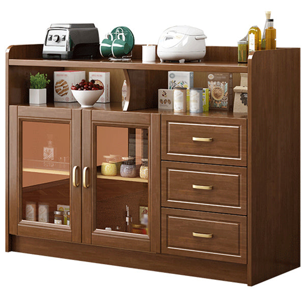 3-Drawer Rubber Wood Sideboard Glam Open Storage Credenza for Living Room 47"L x 16"W x 35"H Walnut Clearhalo 'buffet_sideboard' 'Buffets & Sideboards' 'furn' 'furn_buffet_sideboard' 'Furniture' 'furniture_buffet_sideboard' 'Kitchen & Dining Furniture' 5082696