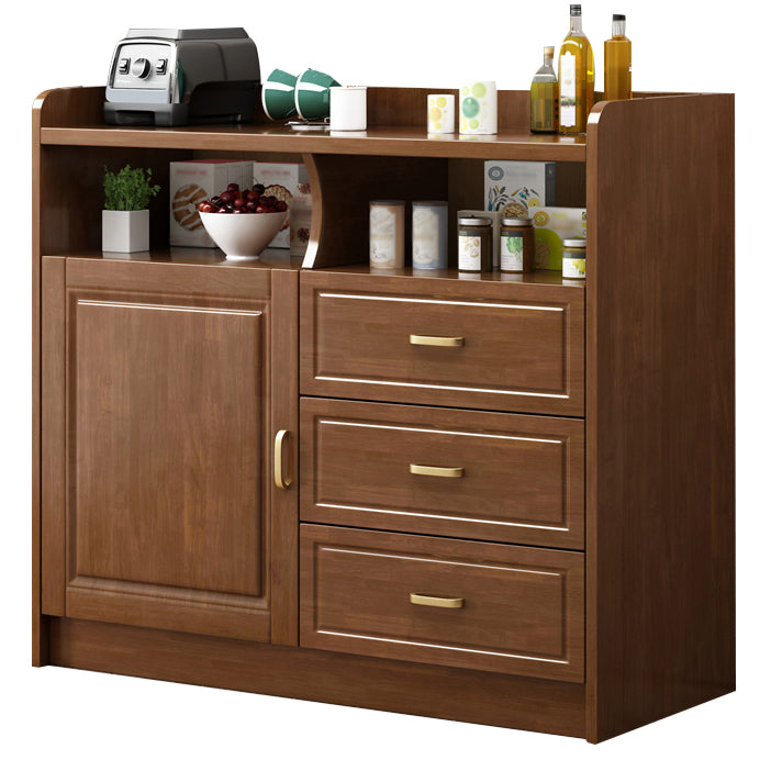 3-Drawer Rubber Wood Sideboard Glam Open Storage Credenza for Living Room 39"L x 16"W x 35"H Walnut Clearhalo 'buffet_sideboard' 'Buffets & Sideboards' 'furn' 'furn_buffet_sideboard' 'Furniture' 'furniture_buffet_sideboard' 'Kitchen & Dining Furniture' 5082698