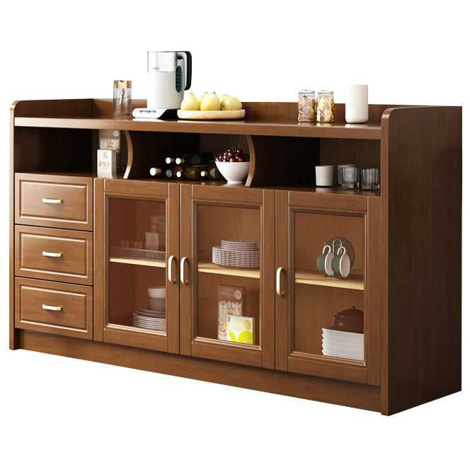 3-Drawer Rubber Wood Sideboard Glam Open Storage Credenza for Living Room 63"L x 16"W x 35"H Walnut Clearhalo 'buffet_sideboard' 'Buffets & Sideboards' 'furn' 'furn_buffet_sideboard' 'Furniture' 'furniture_buffet_sideboard' 'Kitchen & Dining Furniture' 5082700