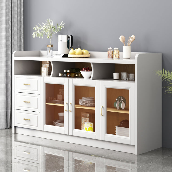 3-Drawer Rubber Wood Sideboard Glam Open Storage Credenza for Living Room 63"L x 16"W x 35"H White Clearhalo 'buffet_sideboard' 'Buffets & Sideboards' 'furn' 'furn_buffet_sideboard' 'Furniture' 'furniture_buffet_sideboard' 'Kitchen & Dining Furniture' 5082701