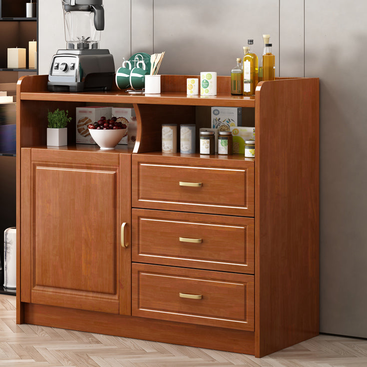 3-Drawer Rubber Wood Sideboard Glam Open Storage Credenza for Living Room 39"L x 16"W x 35"H Red Brown Clearhalo 'buffet_sideboard' 'Buffets & Sideboards' 'furn' 'furn_buffet_sideboard' 'Furniture' 'furniture_buffet_sideboard' 'Kitchen & Dining Furniture' 5082705