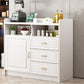 3-Drawer Rubber Wood Sideboard Glam Open Storage Credenza for Living Room 39"L x 16"W x 35"H White Clearhalo 'buffet_sideboard' 'Buffets & Sideboards' 'furn' 'furn_buffet_sideboard' 'Furniture' 'furniture_buffet_sideboard' 'Kitchen & Dining Furniture' 5082707